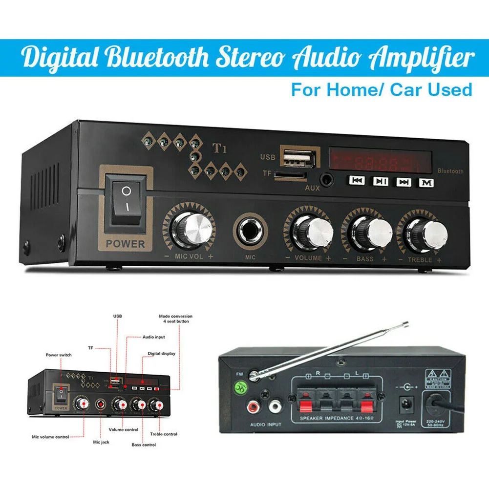 Стерео FM цифровой усилитель USB Металлический Мини Bluetooth HIFI домашний MP3