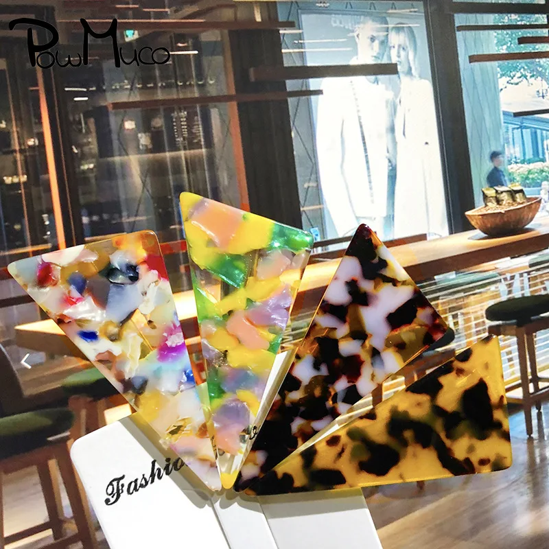 

Powmuco Patchwork Color Triangle Acetate Hair Clips Fashion Geometric Printed Hairpins Women Bangs Barrettes Girls Accessories