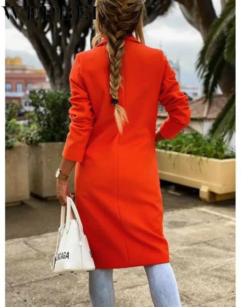 

WEPBEL Ladies Long Sleeve Loose Suit Coat Jacket Women Two Button Blazers Female Solid Color Long Suit Loose Sliming Jacket