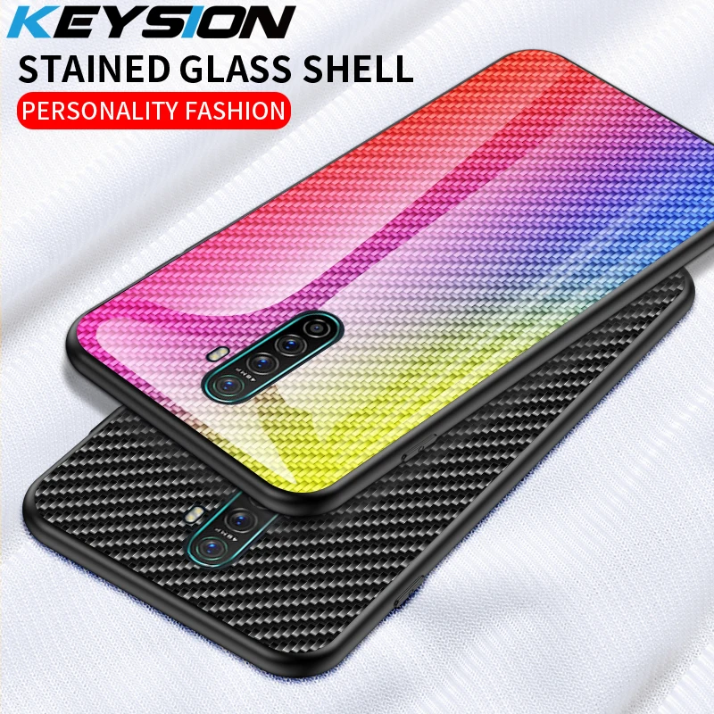 KEYSION Tempered Glass Case for OPPO Realme X2 Pro XT X Carbon fiber Silicone Phone Back Cover Reno Ace 3 5 Q C2 |
