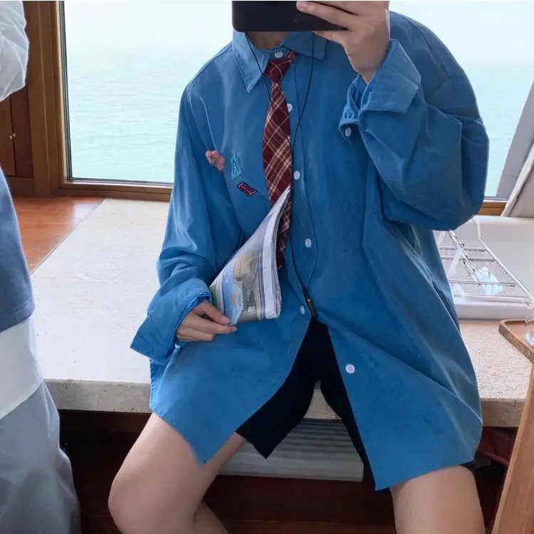 

EBAIHUI Shirts Womens Tops and Blouses Long Sleeve Pockets Loose White College Style Girls Student Clothes Oversized Shirts