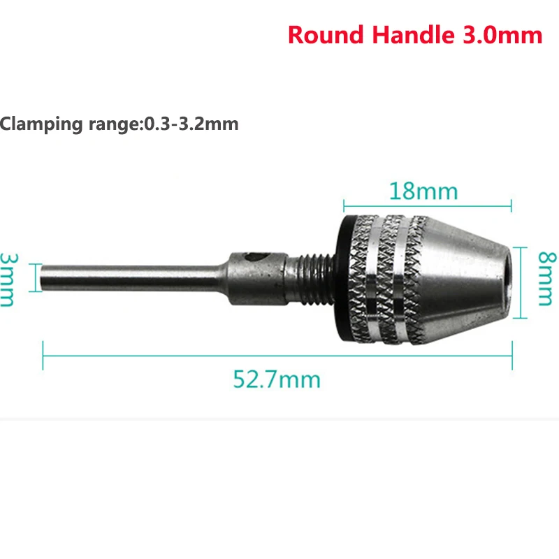 Round Handle 3.0mm Мини патрон для дрели сверлильный патрон сверлильный Keyless патрон вала зажим 0,3-8 мм вал электродвигателя мини-патрон приспособление 1/4 ''шестигранный хвостовик сверло инструмент сверло Чак адаптер - Цвет: Round Handle 3.0mm