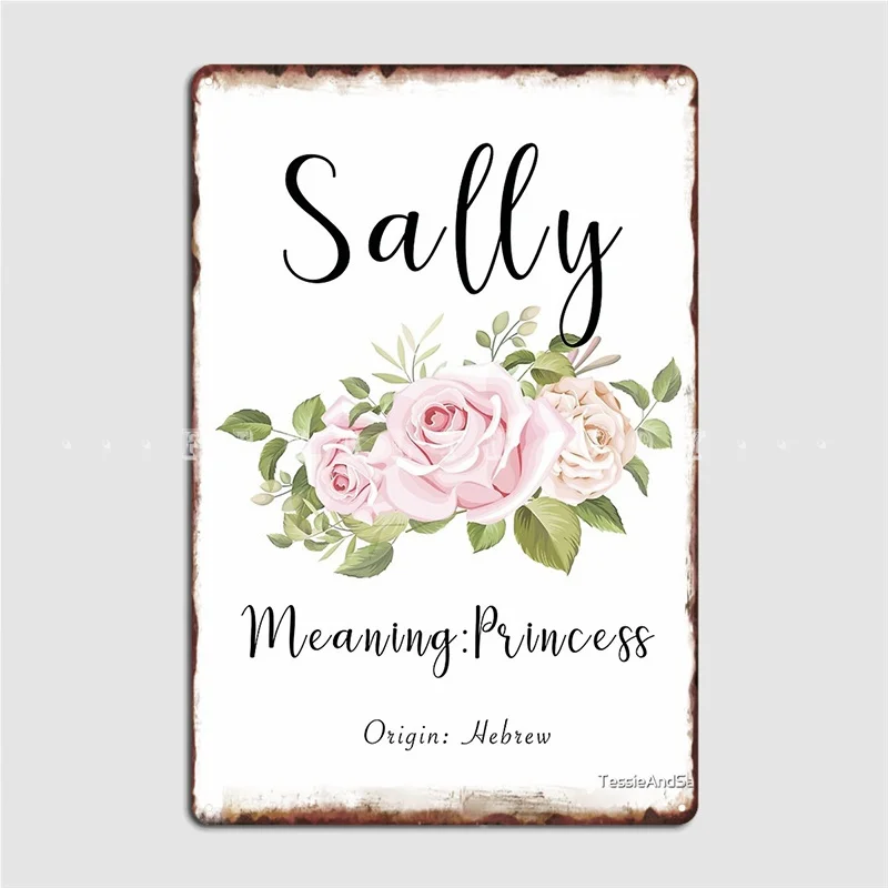 Sally Personalised Name Meaning Pink Roses Poster Metal Plaque Cinema Kitchen Customize Painting Décor Tin Sign Posters