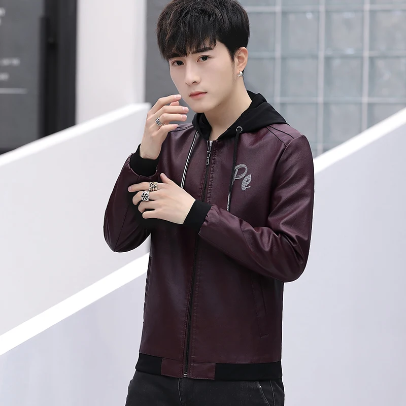 Кожаная куртка 2019 Новая мужская кожаная Осенняя мода приталенная одежда вышивка