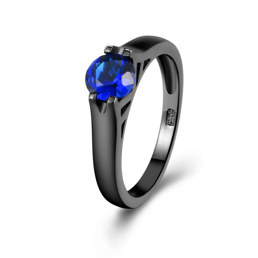 Женское кольцо с синими кристаллами круглой формы двойным циферблатом черного и