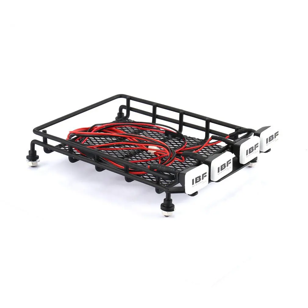 Universal RC Car Metal Roof Rack Luggage Storage Basket And Square 4 LED Lights Portable Crawler Truck Carrier For HSP REDCAT |