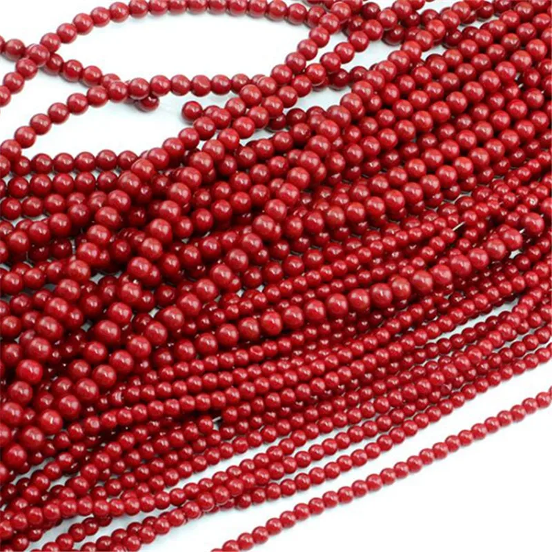 

diy jewelry loose beads red coral stone Bead Natura 2-8mm round Round beads For Design various Necklace Bracelet styles 38cmE1