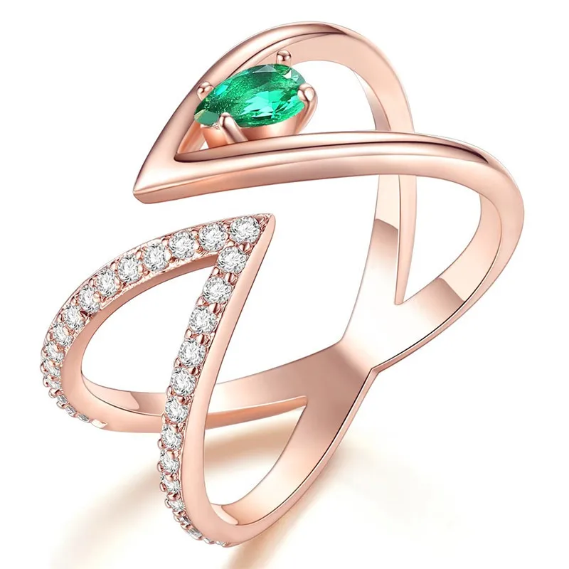 Rose Gold AAA+ CZ Cluster V Letter Open Size Ring with Cubic Zirconia image 4