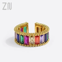 zn trendy romantic womens ring fashion jewelry creative charm gifts luxury design inlay colorful zircon geometric opening rings