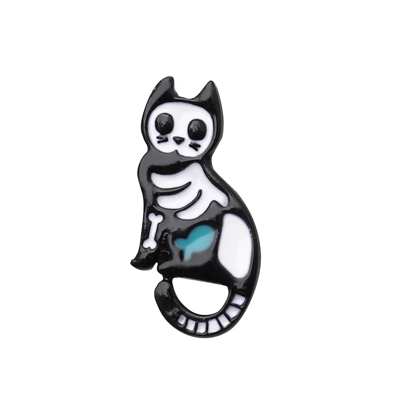 Хэллоуин креативный Скелет птица кошка кролик брошь Панк Эмаль лацкан пальто булавки значок для женщин мужчин ювелирные изделия подарок куртка джинсы Декор
