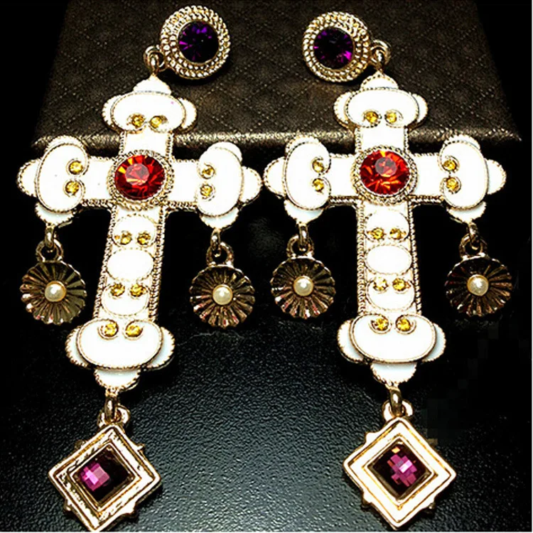 Женские винтажные серьги в стиле барокко длинные висячие Корейском с крестом