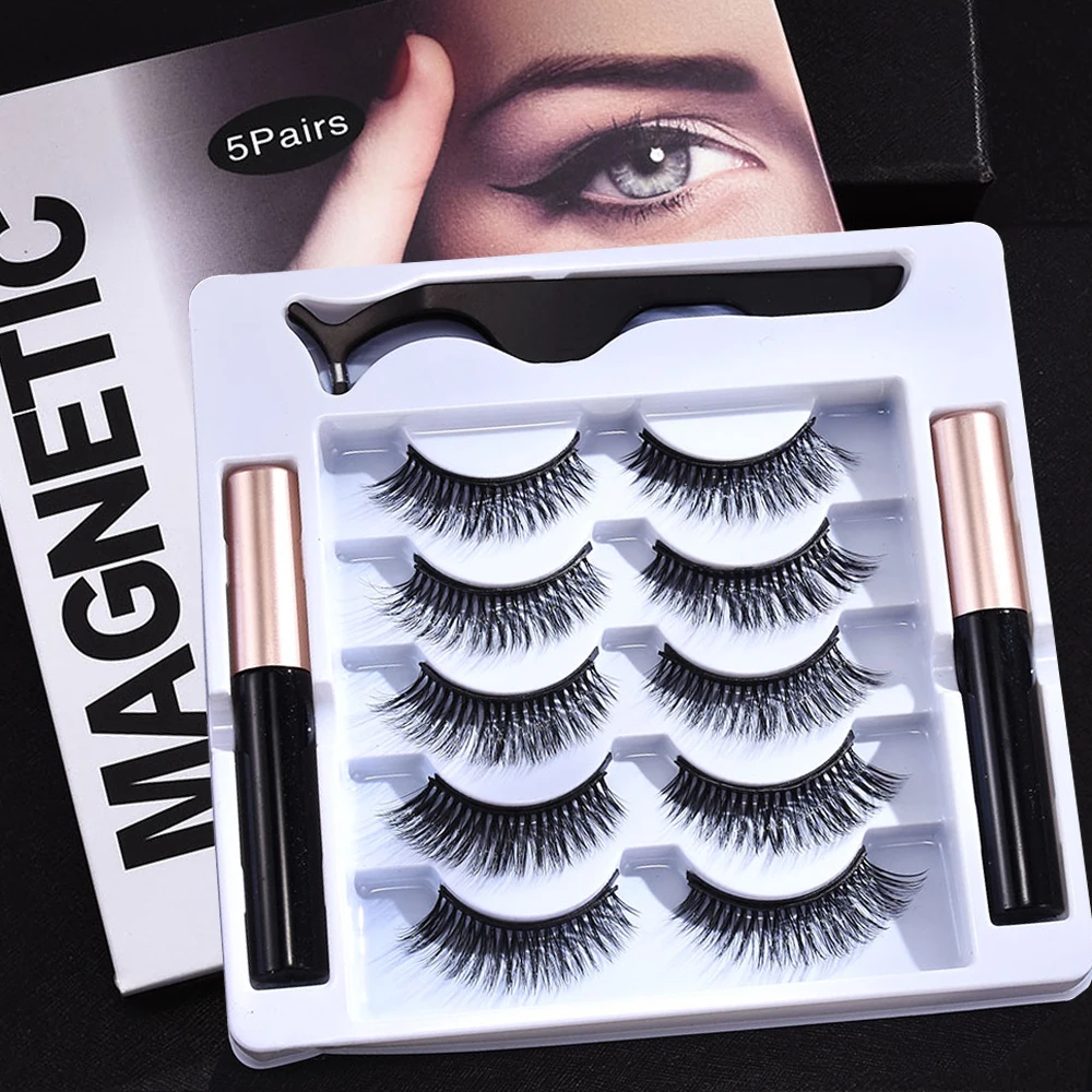 3/5/10 Pairs 3D Magnetic Eyelashes and 2 Pcs Magnetic Eyeliner Set Natural Curler False Lashes Glue-Free Makeup Tools Extension