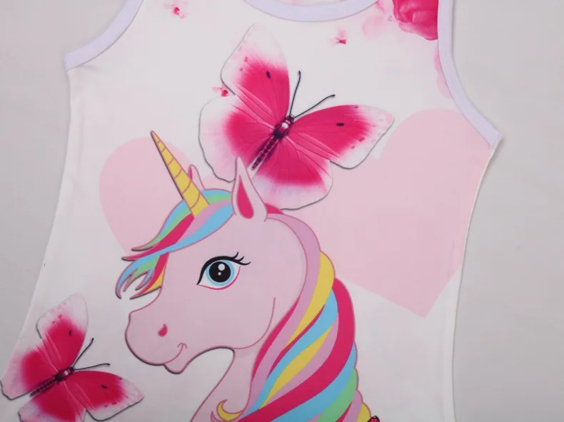 Summer Butterfly Girls Unicorn Dress Children Cartoon Floral Party Birthday Sleeveless Dresses Kids Baby Princess Clothes | Детская