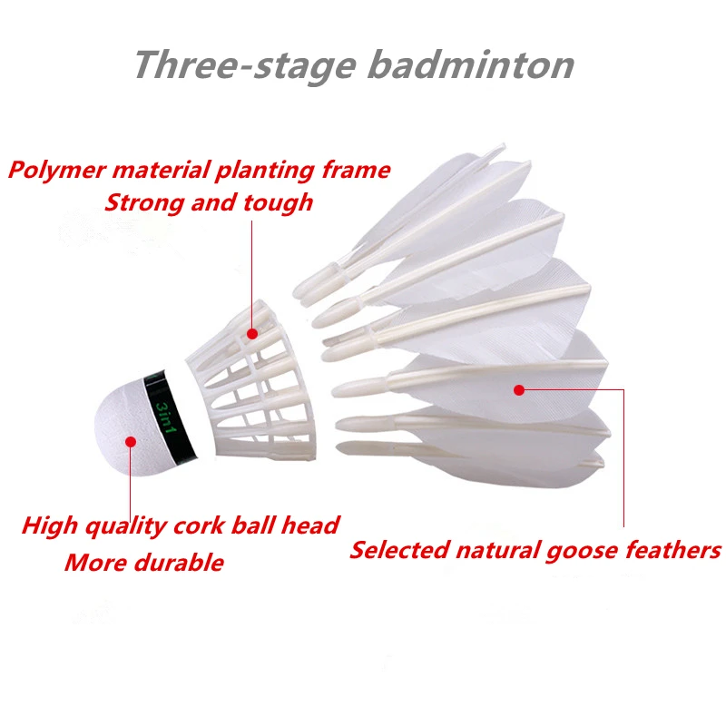 Волан для бадминтона DHS TR412 трехступенчатый с гусиными перьями|Волан| |