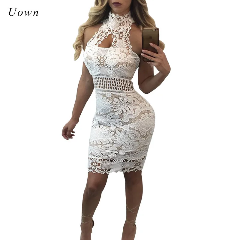 Женское кружевное платье на бретельках с открытой спиной белое сексуальное