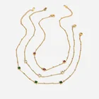Ожерелье-чокер из нержавеющей стали, маленькая квадратная цепочка с цветным красным и зеленым цирконием, металлическое ожерелье с покрытием из золота 14 к, подарочное Ювелирное Украшение