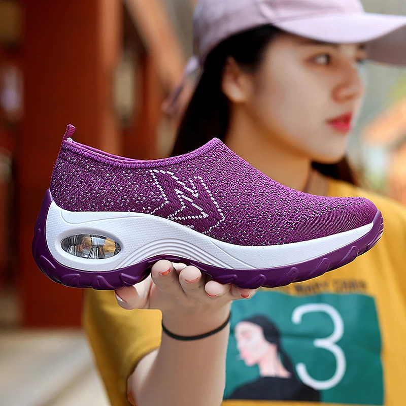 

2021 Fashion Breathable Air Mesh Women Shoes Wedges Heel Shoes Ladies Knitting Sock Sneakers Women Platform Casual Shoes New