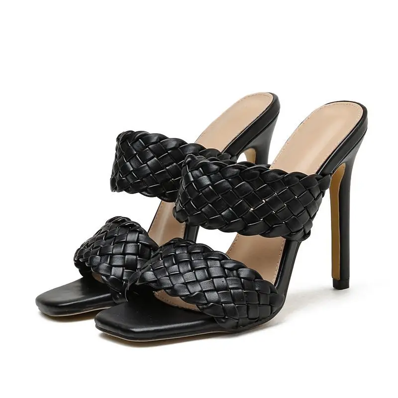 Босоножки женские кожаные на высоком каблуке модельные туфли без задника с