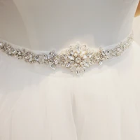 y008 luxurious wedding bridal handmade belt shiny pearl crystal rhinestone satin ribbon marriage evening party bride waist seal