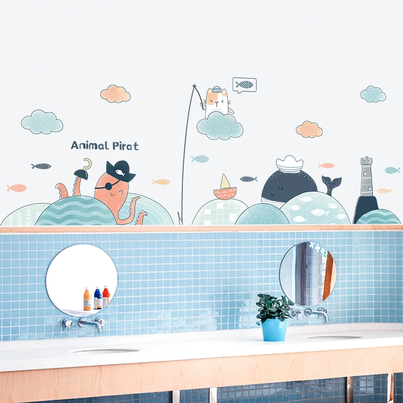 Мультяшные животные пиратские наклейки на стену для детской комнаты съемные