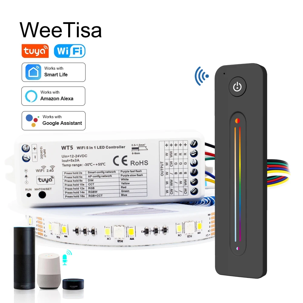 

5M Tuya Smart Life LED Light Strips RGB CCT 12V SMD 5050 2835 RGBCCT Tape Lamp WT5 Wifi BackLight Stripe for Bedroom Decoration