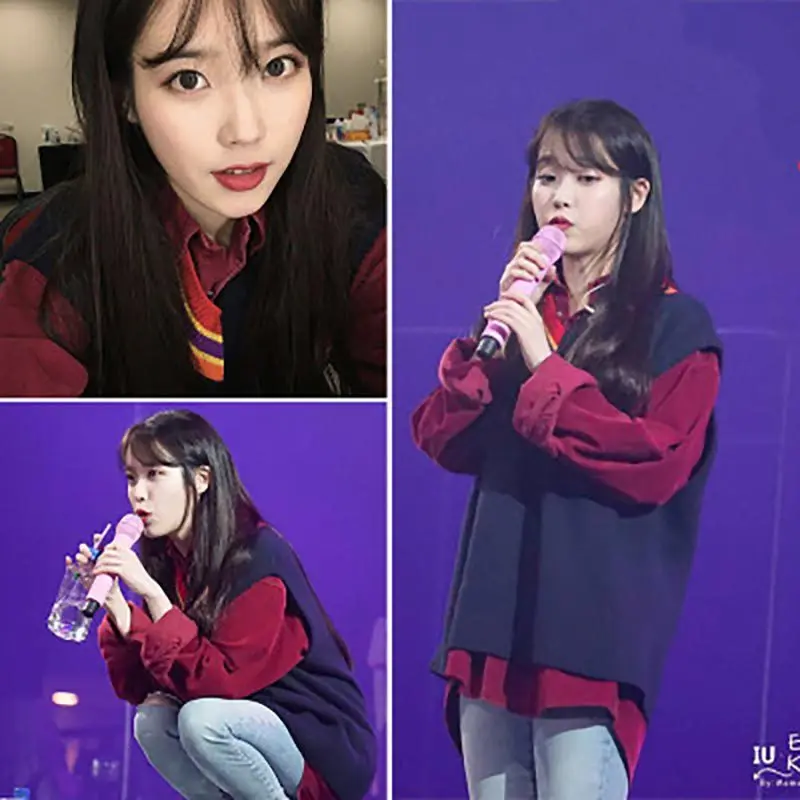Женский вельветовый Топ с длинным рукавом Kpop IU Lee Ji Eun комплект из 2 предметов