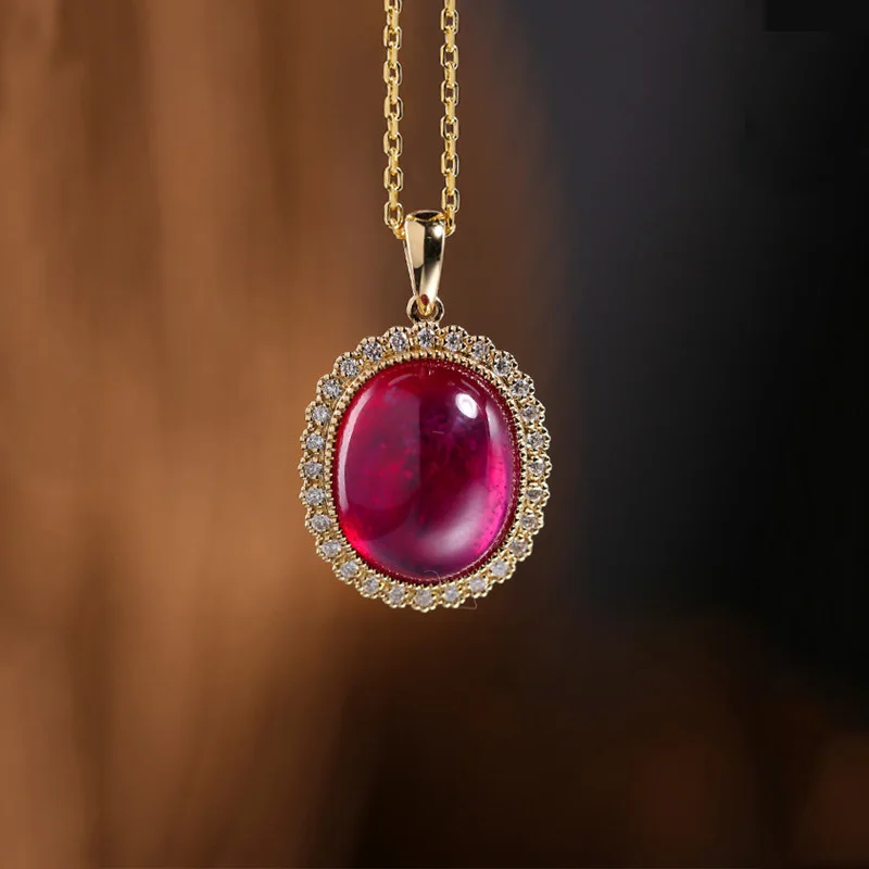 

DAIMI Plain Ruby Pendant Female Heaven Genuine Yellow 18K Gold Diamond Necklace Gift Customization