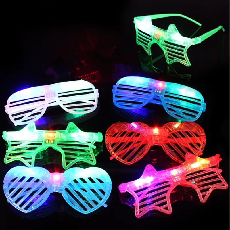 2022 New LED Flashing Blinking Glasses Kids Adults Light Up Love Heart Shutter Blinds Eye Halloween Glow Party Supplies | Дом и сад