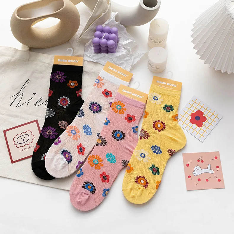 

Женские модные носки, летние длинные носки, женские модные весенние повседневные хлопковые сетчатые носки до щиколотки с цветочным принтом...