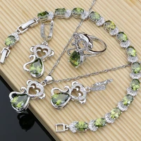 925 sterling silver bridal jewelry sets gemstone olive green topaz monkey jewelry for women bracelet kit earrings and ring