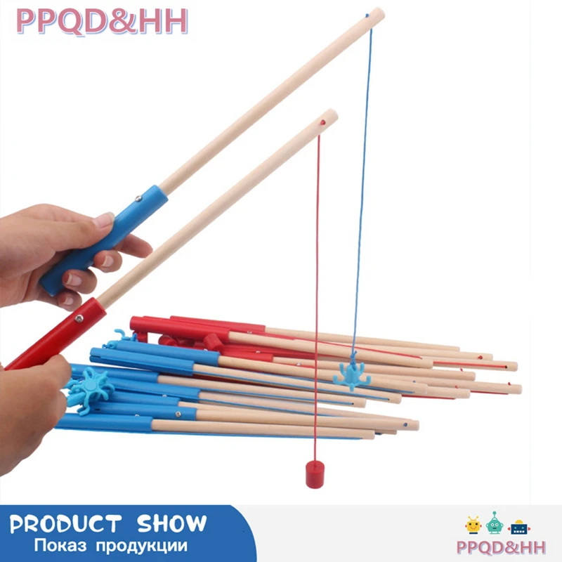 

Высококачественная деревянная Магнитная удочка, игрушки для детская игра в рыбалку, аксессуары