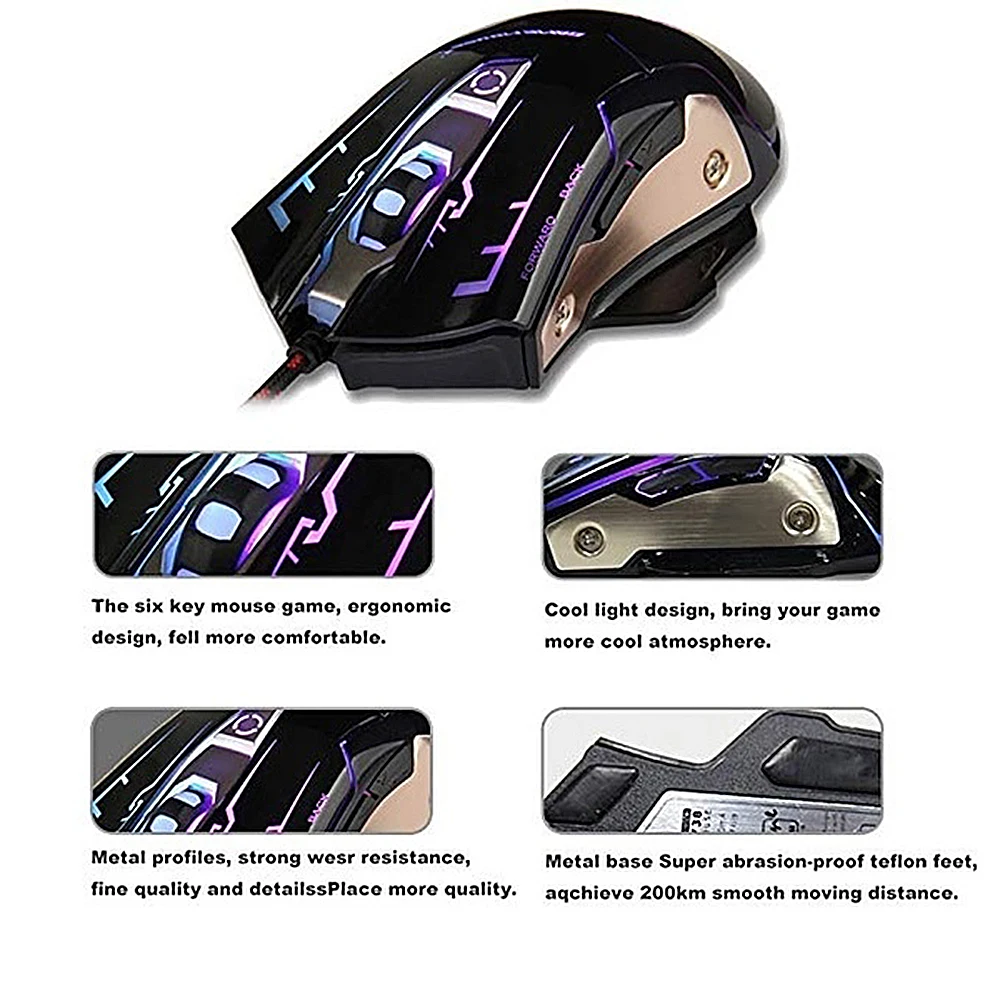 Профессиональная игровая мышь dpi Регулируемая rgb подсветка 3200 dpi 6 кнопок Проводная/pc/Компьютерная мышь для ноутбука с кабелем
