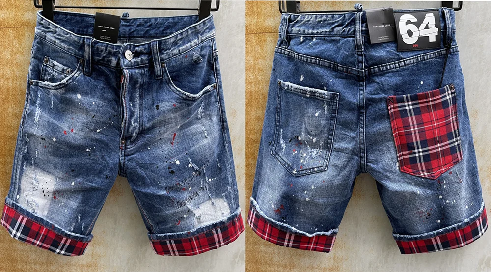 

summer Style dsq brand Italy D2 jeans men Stretch jeans Shorts Men denim trousers zipper Slim blue hole Shorts jeans for men