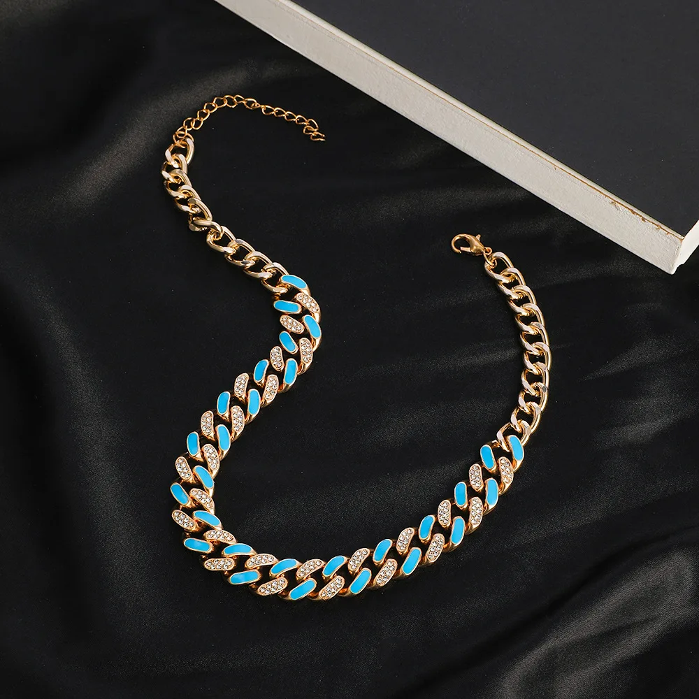

Gold Hip Hop Cuban Chunky Chain Choker Necklace For Women Men Gold Metal Rhinestone Clavicle Short Necklace Jewelry
