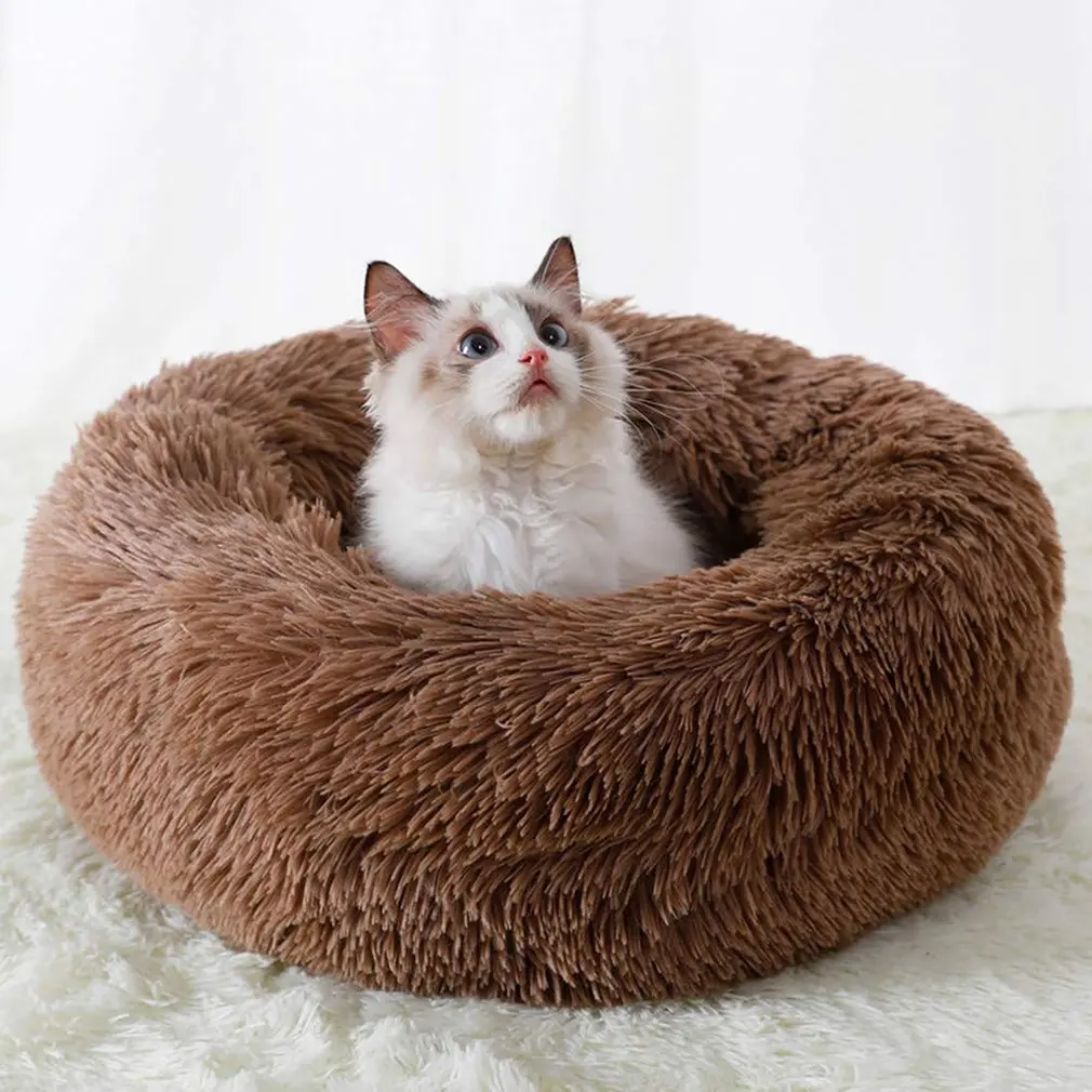

Гнездо для домашних животных кровать для кошек и собак круглые плюшевые Материал зимние практические ПЭТ коврики подходит для небольших и ...