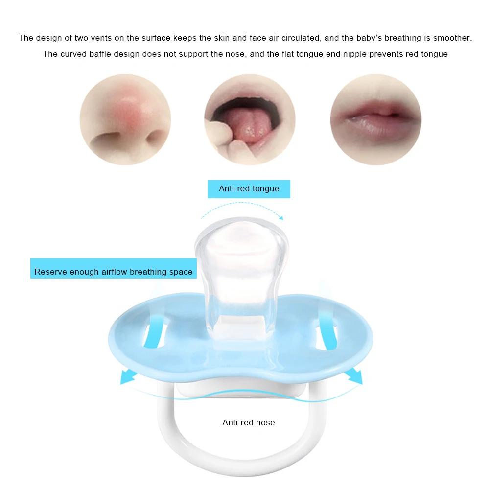 

Safe Baby Pacifier Infants Newborn Bite Chew Supplies Food Grade Silicone BPA Free for 0-18 Months Round Nipple with Dust Cover