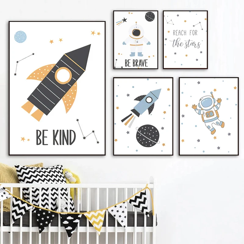 Скандинавские ракеты Звезды Космос астронавт детская стена художественные