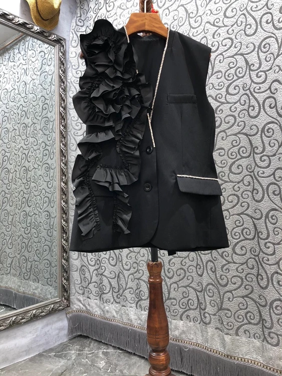 

Женский жилет с алмазной отделкой, Асимметричный топ без рукавов с деревянными ушками, 2021