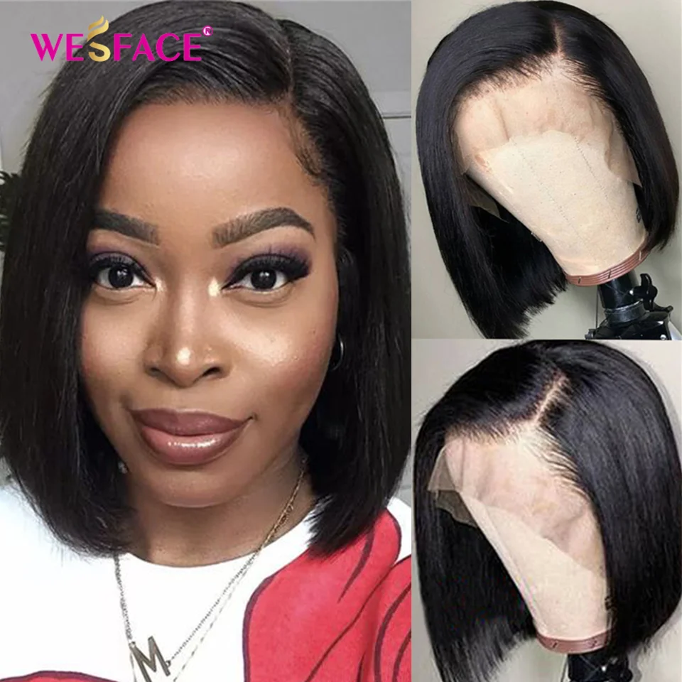 Short Bob Wigs Straight Brazilian Human Hair Wigs For Black Women Natural Black Wig Baby Hair 13x1 T Part Lace Wig Remy Hair Wig