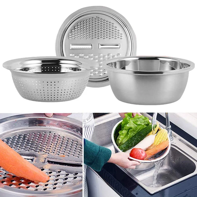 

Set of 3,Vegetable Slicer Kitchen Multipurpose Julienne Grater Kitchen Strainers Stainless Steel Vegetable/Fruit Colander Strain