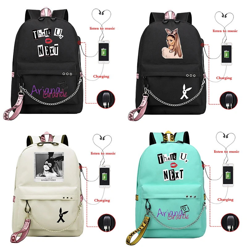 

Mochila Ariana Grande USB Backpack Thank U Next Girl Teenager School Bag Women USB Small AccessoriesTravel Rucksack Large Pack