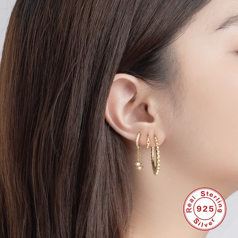 Серьги-кольца женские из серебра 925 пробы с двойной цепочкой | Украшения и