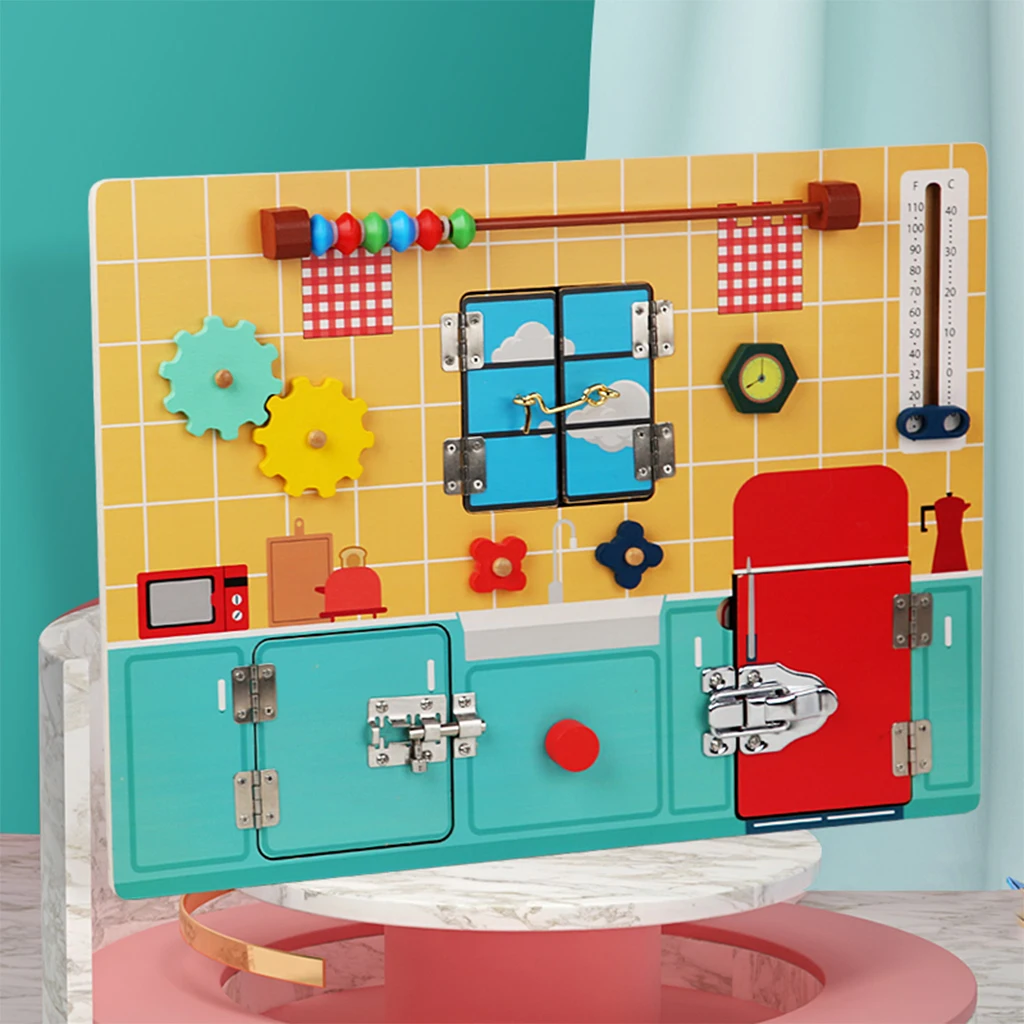 

Montessori Wooden Busy Board Locks & Latches Preschool Educational Toys