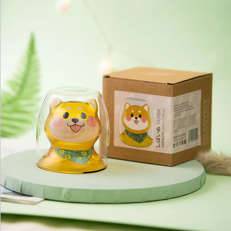 Креативная чашка Сиба ину 200 мл Детская Двойная высокая боросиликатная