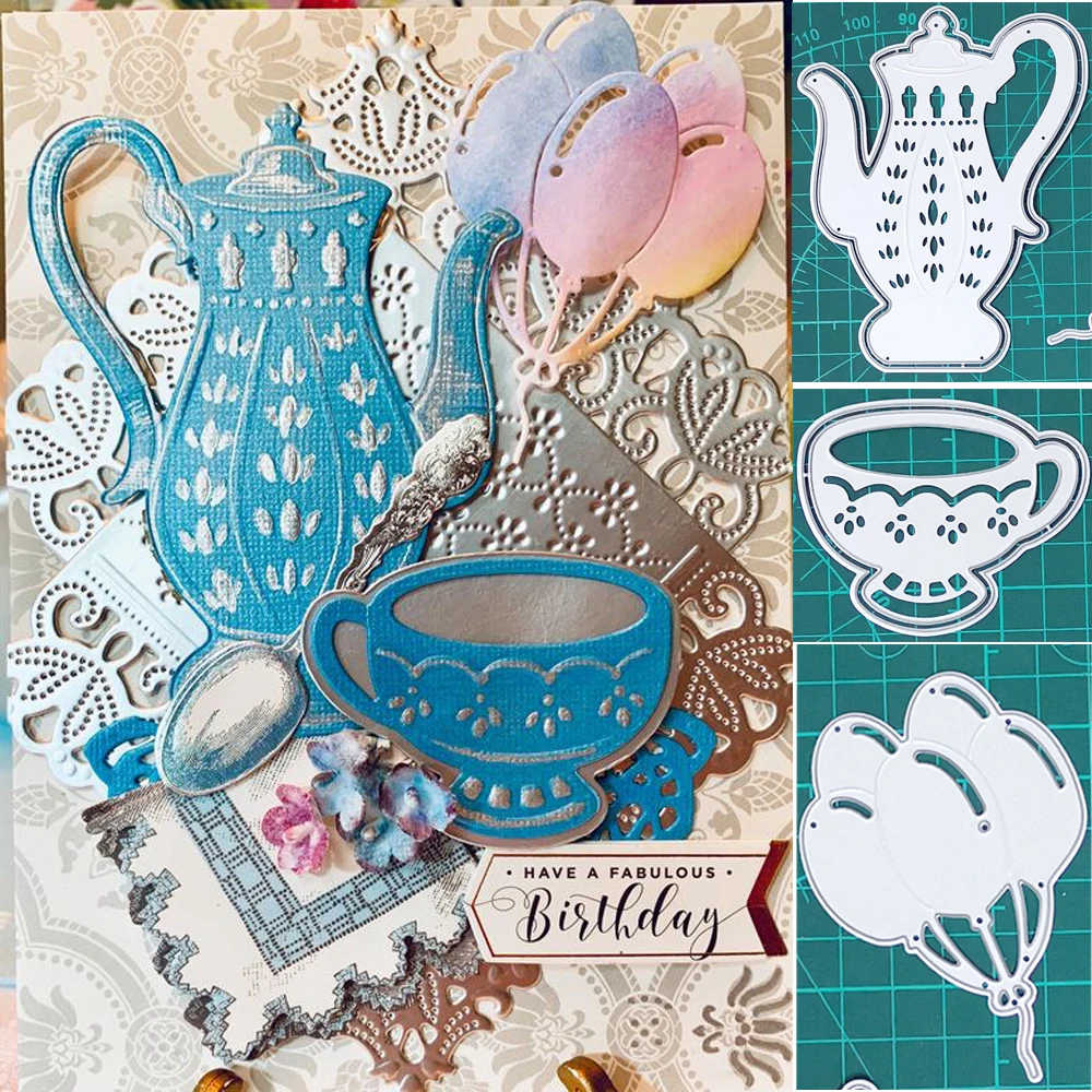 

Elegant Life Teapot Tea Cup&Air Balloon Metal Cutting Dies Stencils for DIY Scrapbooking Photo Album Decor Embossing DIY Paper