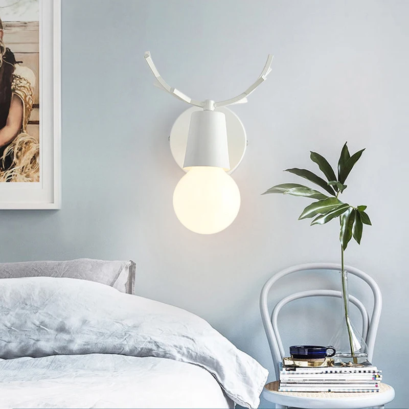 

Nordic macaron antler chandelier simple post modern chandeliers bedroom dining room iron and wood deer head ceiling lampMJ1116