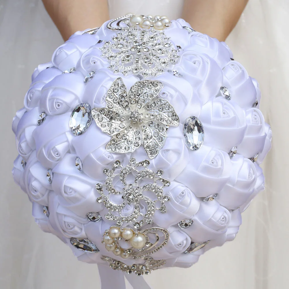 Белые/красные/синие розы Искусственные цветы букет с бриллиантами жемчужные