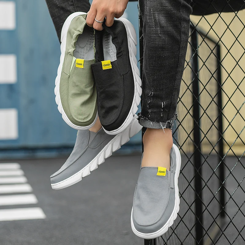 

Кроссовки мужские холщовые без шнуровки, эластичные легкие дышащие, Вулканизированная подошва, прогулочная обувь, черные, зеленые, весна 2022