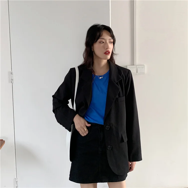 

Single Two Button Black Blazer Long Sleeve Thin Summer Suit Coat