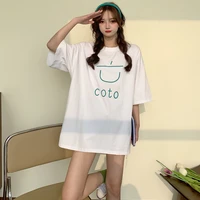 summer style kawaii simple hand painted smiley short sleeved t shirt female cute graphics 2021 korean oversize cotton female top